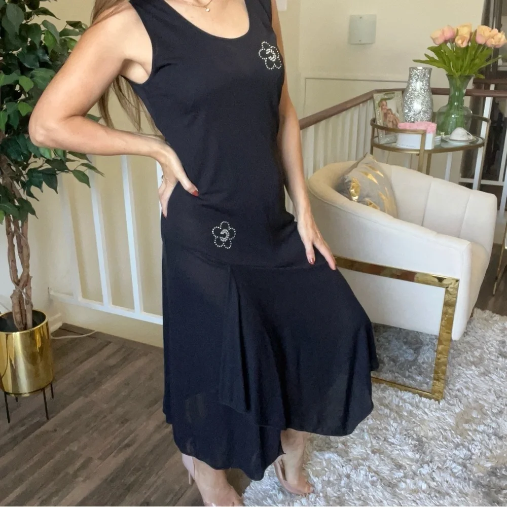 Carlton Sleeveless Black Fit & Flare Maxi Round Neck Slit Evening Gown Dress 12 - Picture 4 of 16